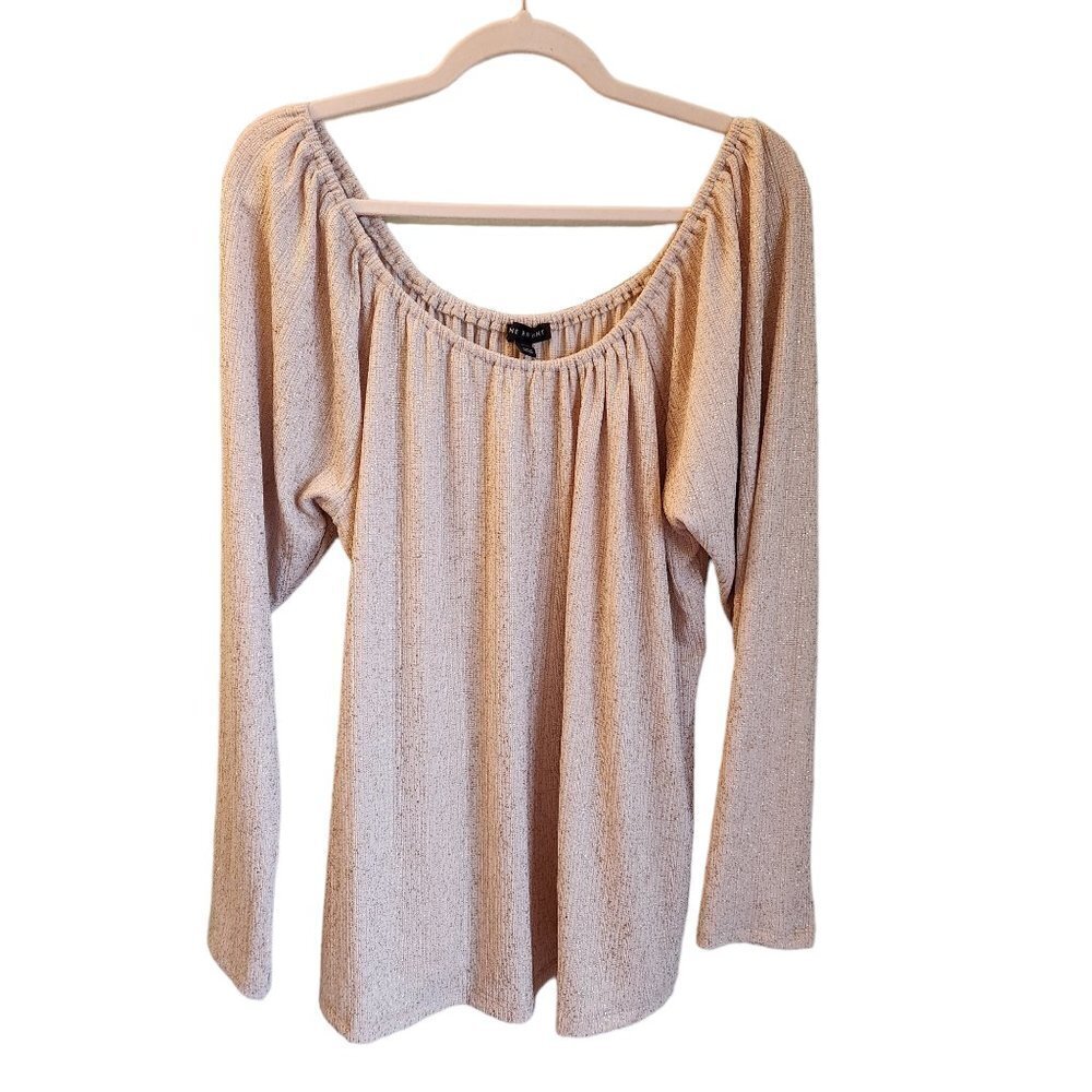 Lane Bryant Shirt Gold 2XL 22 24 Metallic Beige Blouse Top Long Sleeve